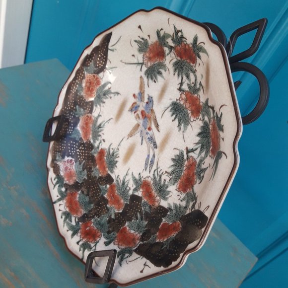 Toyo Plate Porcelain Dish Bird Peacock Pheasant Gold Leaf Hand Painted  Japan - Picture 7 of 17
